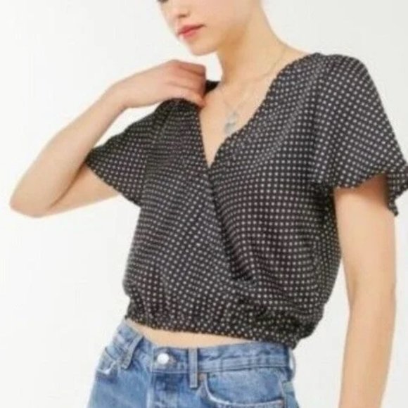 Urban Outfitters Black/White Dotted Crop Crossover Top - M - Picture 1 of 10